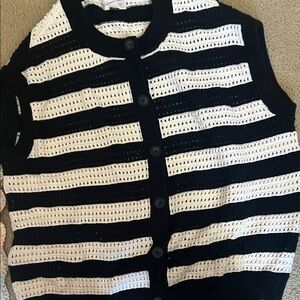 Universal Thread Black and White Striped Crochet Vest